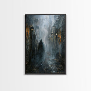 Misty Alley Canvas Print - Halloween Art, Spooky Home Decor, Dark Alley Wall Art, Ghost Art, Halloween Decor, Framed Canvas Print Creepy Art — view 2