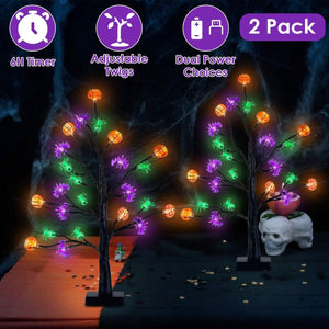 2-Pack: Lighted Halloween Trees with Timer and Adjustable Twigs — view 9
