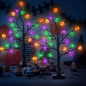 2-Pack: Lighted Halloween Trees with Timer and Adjustable Twigs — view 1