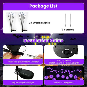 2-Pieces: Solar Scary Eyeball Lights Halloween Decoration Swaying Light — view 12