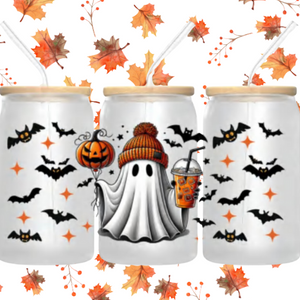 Cute Ghost Halloween 16oz Glass Tumbler – Lid & Straw, Spooky Season Gift — view 3