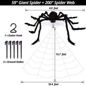 200" Halloween Spider Web and 59" Giant Spider Decoration — view 2