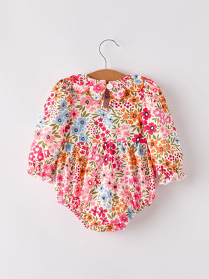 Fall Halloween & Thanksgiving Pumpkin Bow Smock Embroidered Floral Baby Girl Romper — view 7