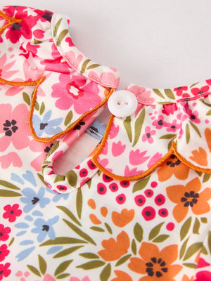 Fall Halloween & Thanksgiving Pumpkin Bow Smock Embroidered Floral Baby Girl Romper — view 10