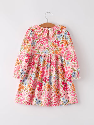 Fall Halloween & Thanksgiving Pumpkin Bow Smock Embroidered Floral Dress — view 6