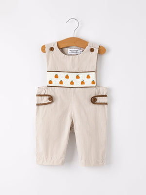 Fall Halloween & Thanksgiving  Pumpkin Smock Embroidered Boys Romper — view 10