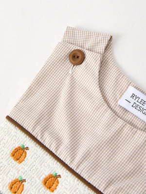 Fall Halloween & Thanksgiving  Pumpkin Smock Embroidered Boys Romper — view 13