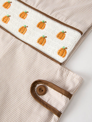 Fall Halloween & Thanksgiving  Pumpkin Smock Embroidered Boys Romper — view 14