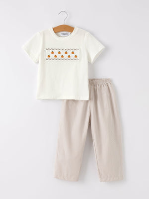 Halloween & Thanksgiving Pumpkin Smock Embroidered Plaid Boys 'Set — view 1