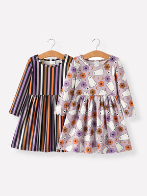2 Piece Halloween Ghost Striped Girls Dress Set — view 1