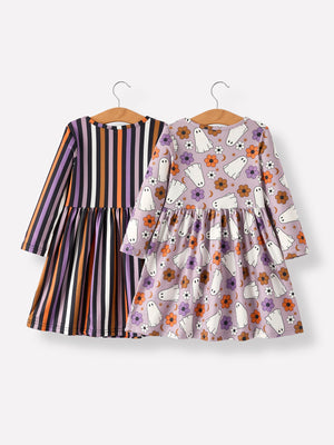 2 Piece Halloween Ghost Striped Girls Dress Set — view 2