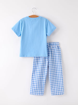 Fall Thanksgiving& Halloween Blue Pumpkin Smock Embroidery Baby Boy'Set — view 7