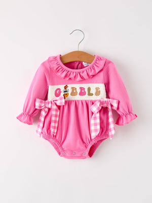 Fall Thanksgiving& Halloween "GOBBLE" Smock Embroidery Baby Girl Romper — view 6