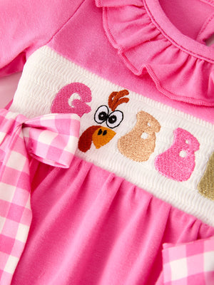 Fall Thanksgiving& Halloween "GOBBLE" Smock Embroidery Baby Girl Romper — view 8