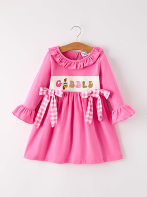 Fall Thanksgiving& Halloween "GOBBLE" Smock Embroidery Baby Girl Dress — view 7