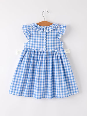 Fall Thanksgiving& Halloween Blue Pumpkin Smock Embroidery Baby Girl Dress — view 8