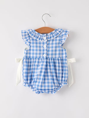 Fall Thanksgiving& Halloween Blue Pumpkin Smock Embroidery Baby Girl Romper — view 7