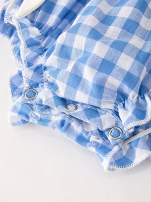 Fall Thanksgiving& Halloween Blue Pumpkin Smock Embroidery Baby Girl Romper — view 10