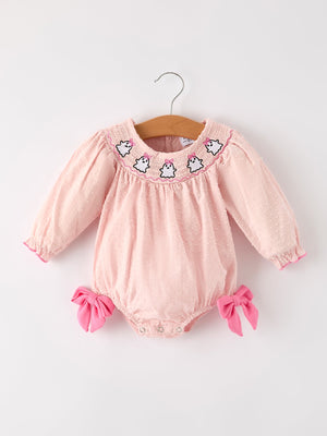 Autumn Halloween Light Pink Ghost Embroidery Smock Floral Girls Romper — view 1