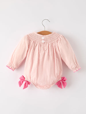 Autumn Halloween Light Pink Ghost Embroidery Smock Floral Girls Romper — view 2