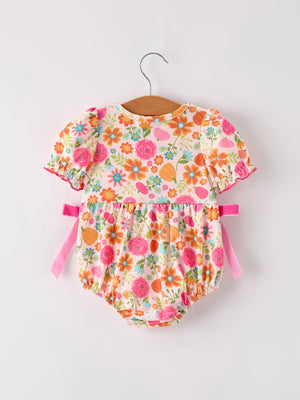 Autumn Halloween Thanksgiving Pumpkin Embroidery Smock Floral Girls Romper — view 2