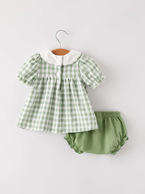 Fall Halloween & Thanksgiving Applique Plaid Girls Bloomers Romper Set — view 7
