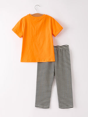 Halloween Striped Boy Set with Cat Smocking Embroidery –  Perfect for Fall — view 2