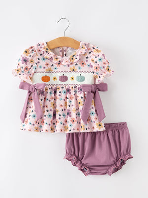 Halloween Thanksgiving Pumpkin Floral Bow Bloomer Set — view 1