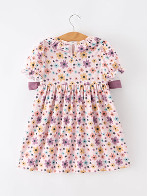 Halloween Thanksgiving Pumpkin Floral Bow Girls Dress — view 2