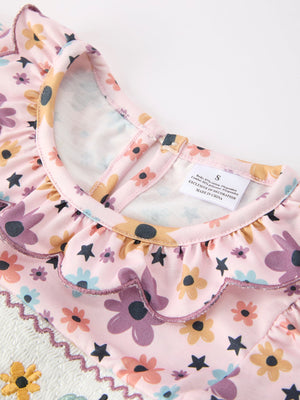 Halloween Thanksgiving Pumpkin Floral Bow Girls Dress — view 3