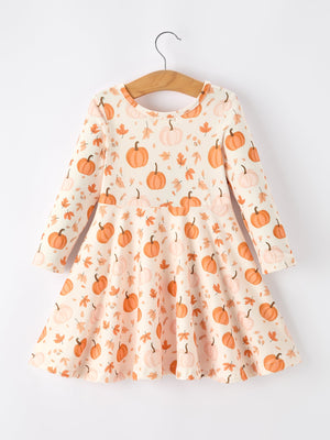 Halloween Thanksgiving Pumpkin Girls Dress Long Sleeve — view 2
