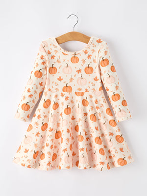 Halloween Thanksgiving Pumpkin Girls Dress Long Sleeve — view 1