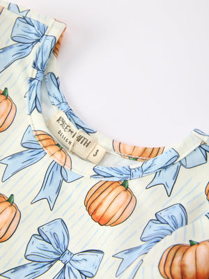 Halloween Thanksgiving Pumpkin Bow Girls Dress Long Sleeve — view 3