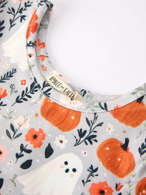Halloween Pumpkin Ghost Girls Dress Long Sleeve Twirl Dress — view 9