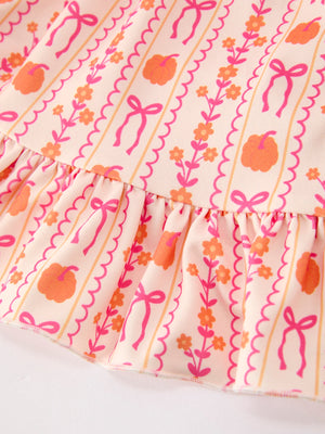 Halloween Thanksgiving Pumpkin Bow Pocket Girls Dress — view 10
