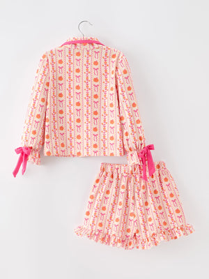 Halloween Thanksgiving Pumpkin Bow Girls Pajama Set — view 8