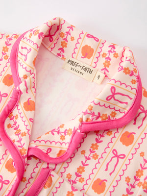 Halloween Thanksgiving Pumpkin Bow Girls Pajama Set — view 11