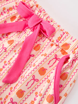 Halloween Thanksgiving Pumpkin Bow Girls Pajama Set — view 10