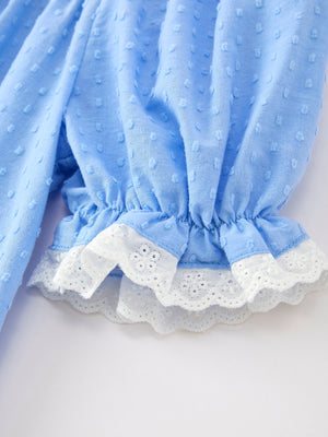 Blue Fall Thanksgiving&Halloween Pumpkin Smock Embroidery Lace Baby Girl Dress — view 9