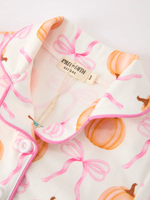 Halloween Thanksgiving Pumpkin Bow Fur Pajama Set — view 9