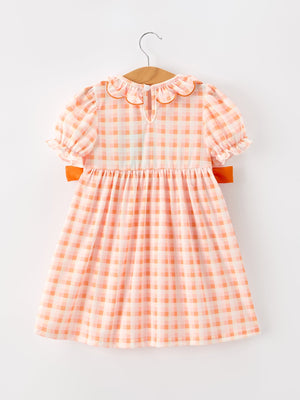 Halloween Pumpkin Plaid Bow Girls Dress — view 2