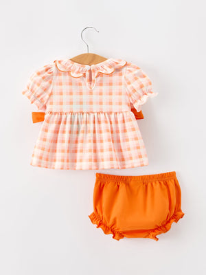 Halloween Pumpkin Plaid Girls Bloomer Set — view 2