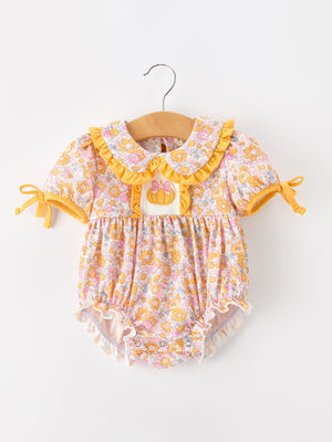 Halloween Pumpkin Floral Baby Bubble Romper — view 1
