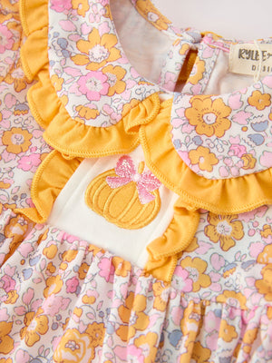 Halloween Pumpkin Floral Baby Bubble Romper — view 3