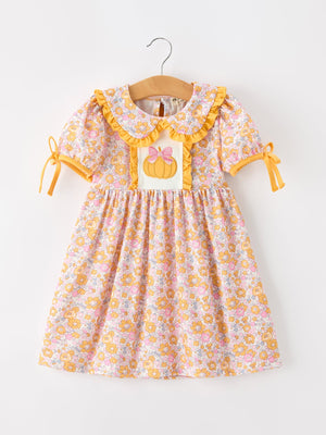 Halloween Pumpkin Floral Girls Dress — view 1