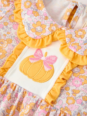 Halloween Pumpkin Floral Girls Dress — view 3