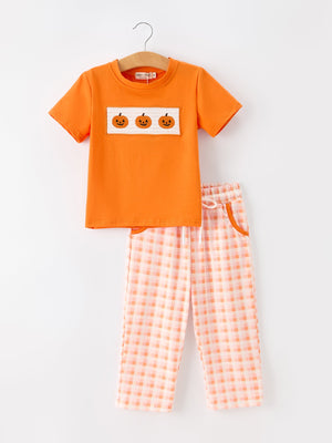 Halloween Pumpkin Plaid Boys Pants Set — view 1