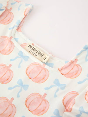 Halloween Thanksgiving Pumpkin Bow Girls Twirl Ruffle Dress — view 3