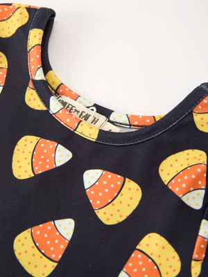 Halloween Candy Corn Girls Long Sleeve Twirl Dress — view 3