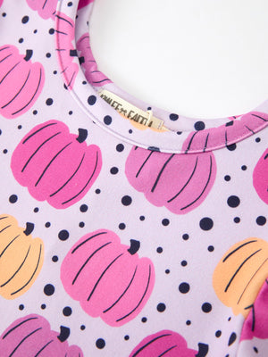 Halloween Pumpkin Print Girls Long Sleeve Twirl Dress — view 3
